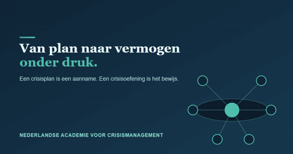 Crisisteam en directie nemen samen beslissingen tijdens een crisisoefening rond een situatietafel